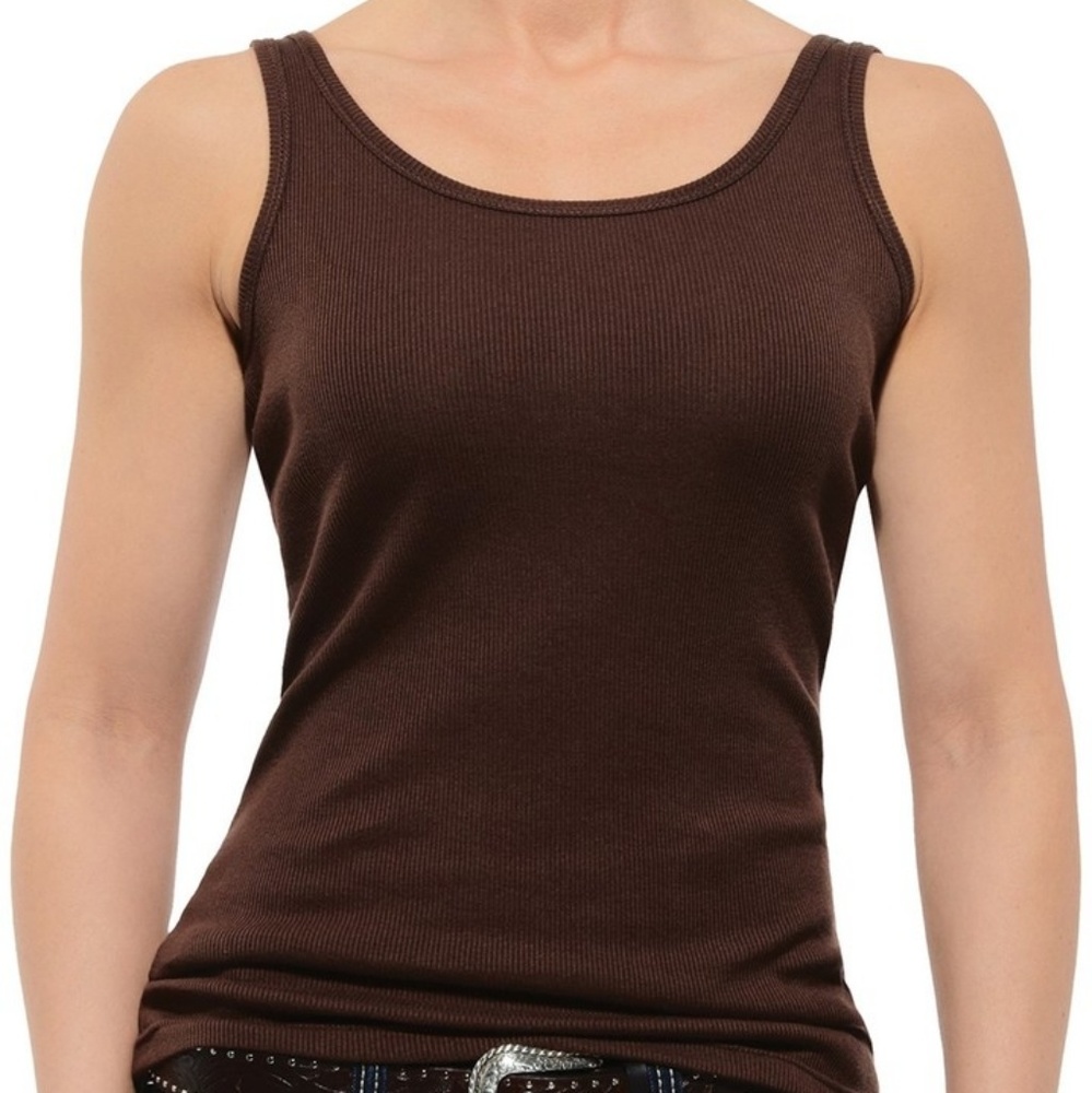 Brown Ribbed Knit Tank Top